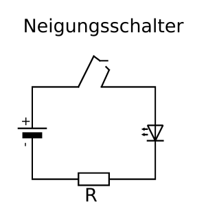 Einfacher Aufbau zum Test eines Neigungsschalters ohne Arduino.