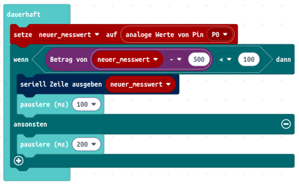 Auslesen des Pulssensors mit einem Filter (siehe Text). mc-pulssensor-lesen-mit-filter