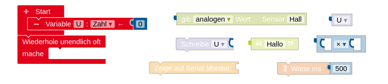 Blöcke für die Berechnung und Ausgabe der Spannung am analogen Eingang.