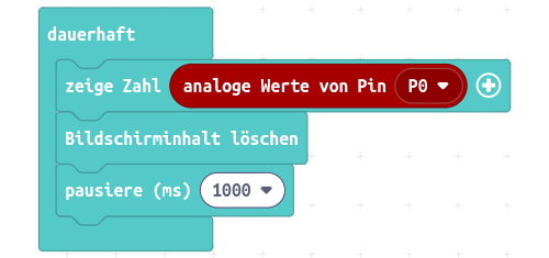 Auslesen des analogen Wertes des TCRT5000. tcrt5000-auslesen-analog-makecode-anzeige