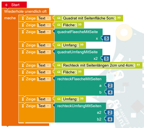 Mathematische Funktionen mit Blöcken implementiert