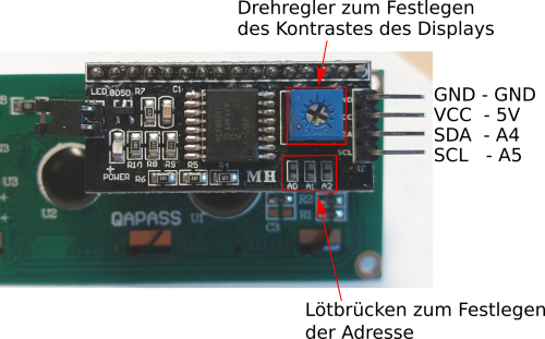 Verschaltung des LC-Displays mit I2C-Modul.