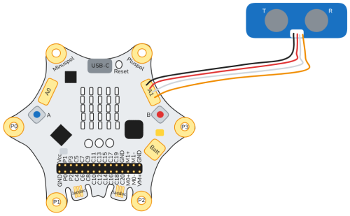 Schaltskizze zum Anschluss des Ultraschallsensors am Anschluss A1 des Calliope. schaltskizze-ultraschall-grove