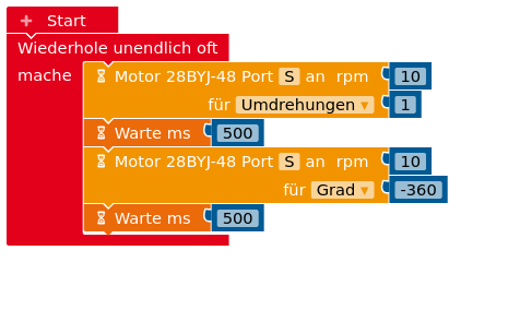 Steuerung eines Schrittmotors im Open Roberta Lab.